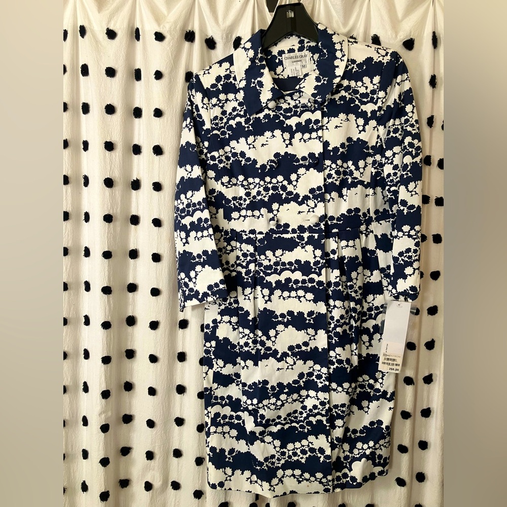 Charles Gray London Vintage NWT Doll Coat White/Navy floral pattern - Picture 2 of 13